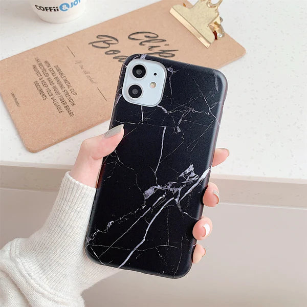 iPhone XR Glass Marble Phone Case - Black