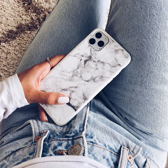 iPhone Xs Max Glass Marble Phone Case - White